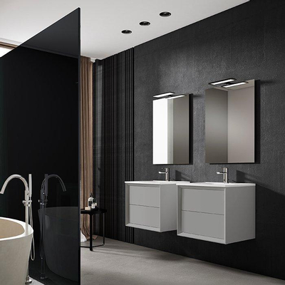 Adema Prime Core Badkamermeubelset - 60x50x45cm - 1 ovale keramische wasbak wit - 1 kraangat - 2 lades - rechthoekige spiegel - mat greige (grijs)