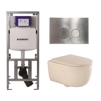 QeramiQ Dely Swirl Toiletset - 36.3x51.7cm - Geberit UP320 Burda inbouwreservoir - 35mm zitting - steel bedieningsplaat - ronde knoppen - beige