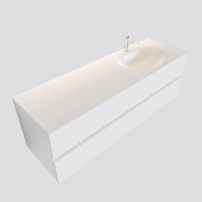 MONDIAZ VICA Badkamermeubelset - 150cm - 2 lades - wasbak Moon rechts - 1 kraangat - solid surface talc