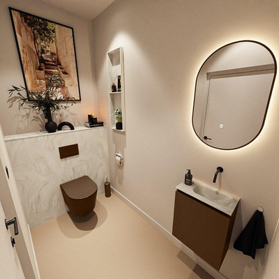 MONDIAZ TURE-DLUX 40cm toiletmeubel Rust. EDEN wastafel Ostra positie rechts. Zonder kraangat.