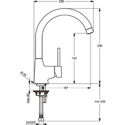 Ideal Standard Idealform Plus 1 gats keukenkraan met gebogen uitloop chroom