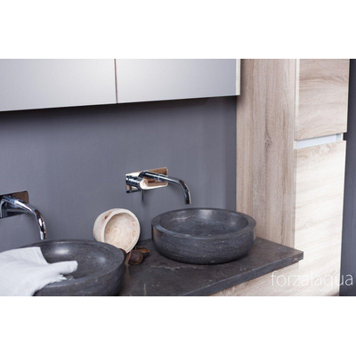 Forzalaqua Oslo badkamerkast 35x35x166cm Greeploos 2 draaideuren links en rechts met softclose MDF Endgrain Raw TWEEDEKANS