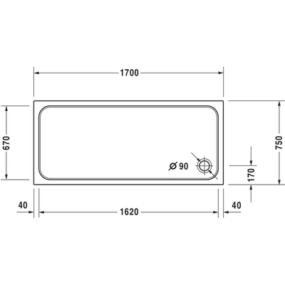 Duravit D Code douchebak 170x75x8.5cm acryl rechthoekig wit