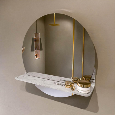 Mondiaz SPOT Badkamerspiegel - rond 50cm - spiegelplanchet - kleur Glace