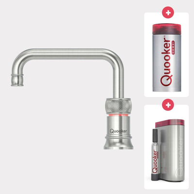 Quooker NL Classic Nordic square kokendwaterkraan opbouw uitloop draaibaar met Combi+ reservoir & Cube reservoir RVS