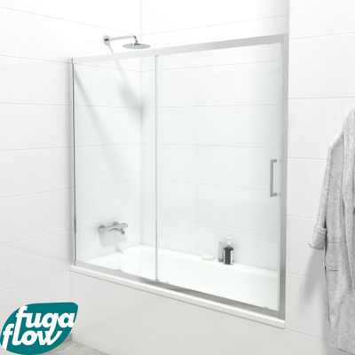 FugaFlow Efficiente Vetro Badwand - 2 delige schuifdeur - 170x150cm - 6mm veiligheidsglas - anti kalk - chroom