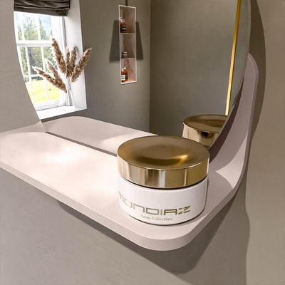 Mondiaz SPOT Badkamerspiegel - rond 30cm - spiegelplanchet - kleur Rosee