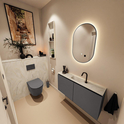 MONDIAZ TURE-DLUX 100cm toiletmeubel Dark Grey. EDEN wastafel Ostra positie midden. Met 1 kraangat.