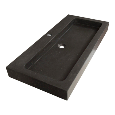 BRAUER Lava wastafel 100x46x2cm - 1 wasbak - 1 kraangat - natuursteen - basalt antraciet