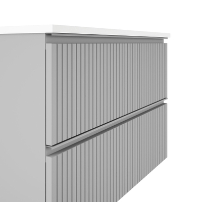 Adema Prime Blend Badkamermeubelset - 60x55x46cm - 1 ovale keramische wasbak wit - 1 kraangat - 2 lades - rechthoekige spiegel - mat greige (grijs)