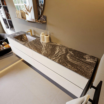 Mondiaz VICA-DLUX Badkamermeubelset - 200cm - talc - 4 lades - Inbouw wastafel CLOUD - links - 1 kraangat - kleur Lava - XL versie 60cm hoog