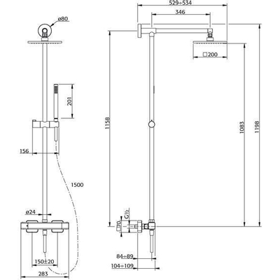 Xenz Aragon regendoucheset 115.8cm opbouw thermostatisch chroom Hoogglans