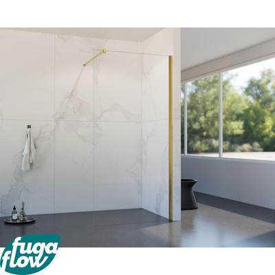 FugaFlow Eccelente Vetro inloopdouche badkamer - 80x200cm - helder glas - wandarm - geborsteld messing