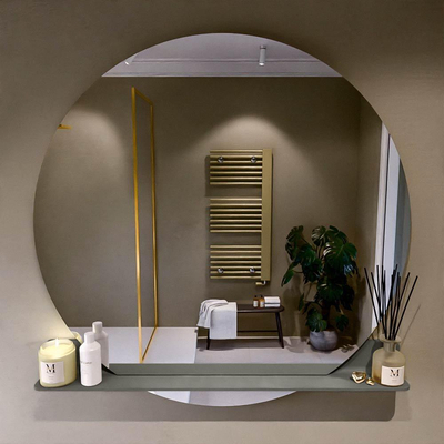 Mondiaz SPOT Badkamerspiegel - rond 120cm - spiegelplanchet - kleur Smoke