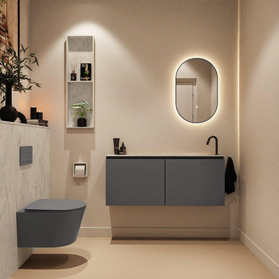 MONDIAZ TURE-DLUX 120cm toiletmeubel Dark Grey. EDEN wastafel Opalo positie rechts. Met 1 kraangat.