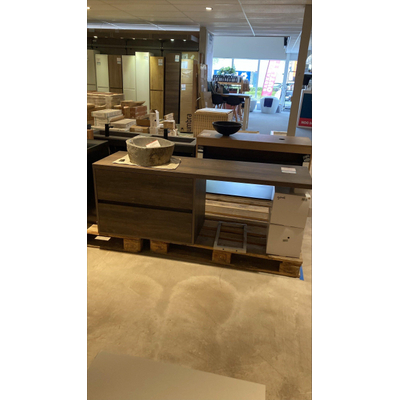 BRAUER Ocean Medium topblad 160 Nexxt Wastafelonderkast 80x46x55cm 2 greeploze softclose lades 1 sifonuitsparing burned bark en RVS steun SHOWROOMMODEL - beschadigd - OUTLET UDEN