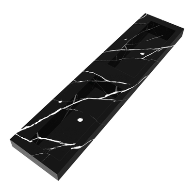 BRAUER Coral wastafel - 200x46x10cm - 2 wasbakken - 2 kraangaten - composiet - marmerlook - Nero Marquina