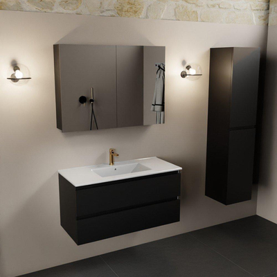 Mondiaz Aivy badmeubelset - 100x45x50cm - 1 kraangat - 1 wasbak talc Keramiek - Midden - 2 lades - Met spiegelkast - MDF Urban