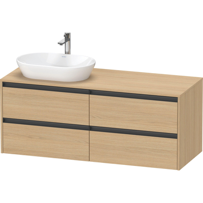 Duravit Ketho 2 wastafelonderbouwkast incl. consoleplaat met 4 laden voor waskom links 140x55x56.8cm met handgrepen antraciet natuur eiken mat