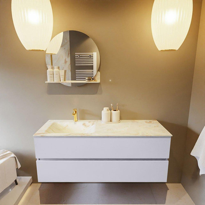 Mondiaz VICA-DLUX Badkamermeubelset - 130cm - cale - 2 lades - Inbouw wastafel CLOUD - links - 1 kraangat - kleur Frappe - XL versie 60cm hoog