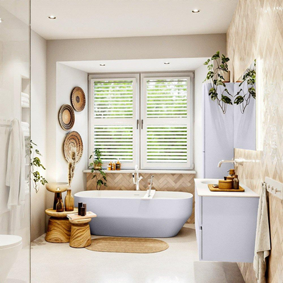 Mondiaz VICA Badkamermeubelset - 120cm - cale - 2 lades - Wastafel MOON - links - zonder kraangat - kleur talc - XL versie 60cm hoog