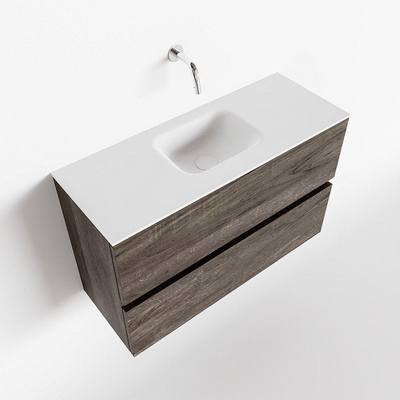 MONDIAZ ADA Toiletmeubel - 80x30x50cm - 0 kraangaten - 2 lades - dark brown mat - wasbak midden - Solid surface - Wit