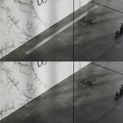 Brauer Douchegoot - 180x7x6.7cm - ondiepe vloerflens - zijuitloop - tegelinlegrooster omkeerbaar - RVS