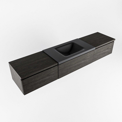 MONDIAZ BUKLA 200cm badmeubel met module 60 kleur Dark Brown met 3 lades. Wastafel CLOUD midden 0 kraangaten kleur Urban.