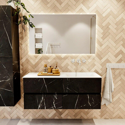 Mondiaz VICA Badkamermeubelset - 120cm - Marquina 4 lades - Wastafel CLOUD - rechts - zonder kraangat - kleur talc - XL versie 60cm hoog