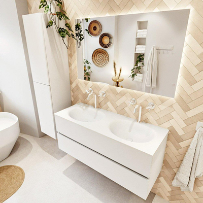 MONDIAZ VICA 120cm badmeubel onderkast Talc 2 lades. Wastafel MOON dubbel 2 kraangaten, kleur Talc.