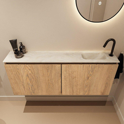 MONDIAZ TURE-DLUX 120cm toiletmeubel Washed Oak. EDEN wastafel Ostra positie rechts. Met 1 kraangat.