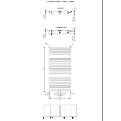 Plieger Florian Nxt M designradiator enkel horizontaal met middenaansluiting 1216x600mm 750W mat zwart