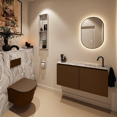 MONDIAZ TURE-DLUX 100cm toiletmeubel Rust. EDEN wastafel Glace positie rechts. Met 1 kraangat.