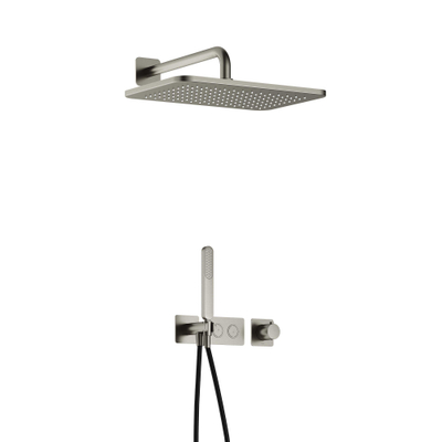 Hotbath Gmetal IBS41 Complete doucheset inbouw - thermostatisch - 2 pushbuttons - 35cm wandarm - 27cm rechtoekige hoofddouche - staafhanddouche - nikkel geborsteld