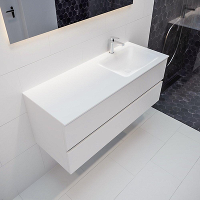 MONDIAZ VICA Badkamermeubelset - 120cm - 2 lades - wasbak Cloud rechts - 1 kraangat - solid surface talc