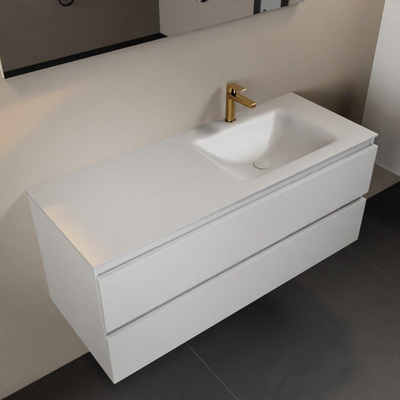 Mondiaz Aivy badmeubelset - 120x45x50cm - 1 kraangat - 1 wasbak talc Solid surface - Rechts - 2 lades - Met spiegel - MDF Talc