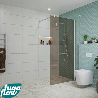 FugaFlow Eccelente Vetro inloopdouche badkamer - 100x200cm - rookglas - wandarm - mat wit