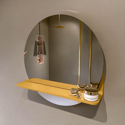 Mondiaz SPOT Badkamerspiegel - rond 50cm - spiegelplanchet - kleur Ocher