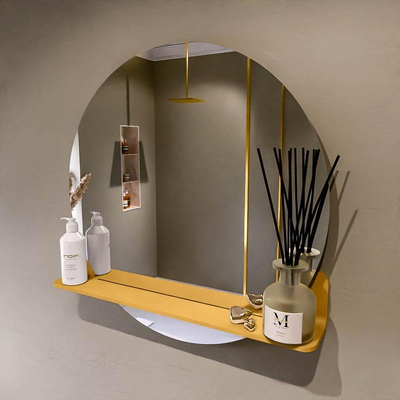Mondiaz SPOT Badkamerspiegel - rond 70cm - spiegelplanchet - kleur Ocher