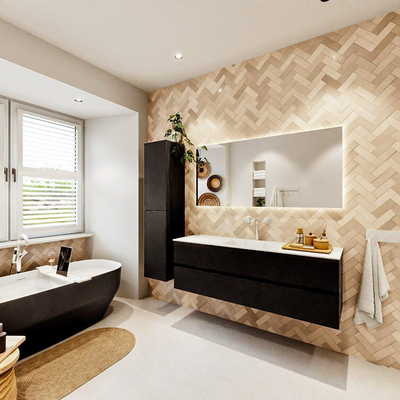 MONDIAZ VICA 150cm badmeubel onderkast Urban 2 lades. Wastafel CLOUD midden 1 kraangat, kleur Talc.