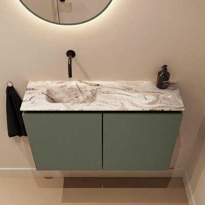 MONDIAZ TURE-DLUX 80cm toiletmeubel Army. EDEN wastafel Glace positie links. Zonder kraangat.