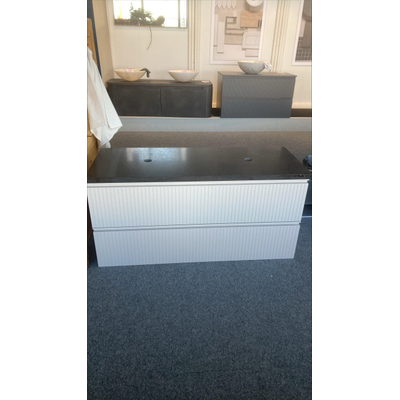 Adema Prime Blend badkamerkast - met natuurstenenblad 120x55x45.9cm - 2 lades - geintegreerde greep - MDF - mat cotton (beige) -beschadigd aan de zijkant OUTLET UDEN