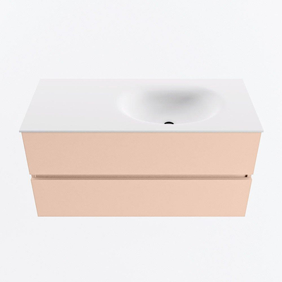 MONDIAZ VICA Badkamermeubelset - 100cm - onderkast rosee- 2 lades - wastafel moon rechts - 1 kraangat - 60cm hoge versie - talc