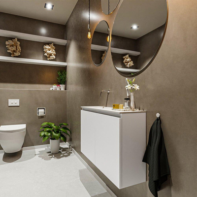 MONDIAZ TURE Fonteinset - 80x23x50cm - 0 kraangaten - 2 deuren - talc mat - Wasbak links - Solid Surface Wit