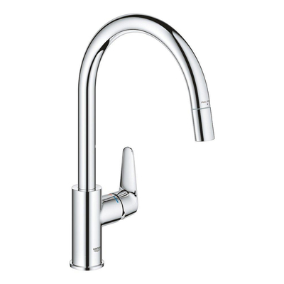 Grohe Start Curve Keukenkraan - 1-gats - hoge draaibare uittrekbare uitloop - voorsprong 21.5cm - gesloten greep - chroom