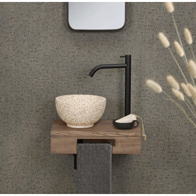 Differnz fonteinplank 40x25x10cm rechthoek met handdoekhouder eiken TWEEDEKANS