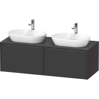 Duravit Ketho 2 wastafelonderbouwkast incl. consoleplaat met 2 laden voor dubbele waskommen 140x55x45.9cm met handgrepen antraciet grafiet supermat