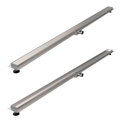 Brauer Douchegoot - 180x7x6.7cm - ondiepe vloerflens - zijuitloop - tegelinlegrooster omkeerbaar - RVS