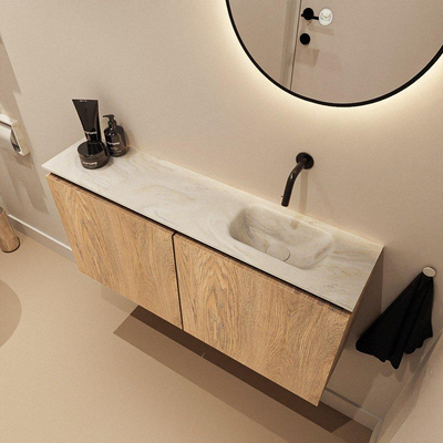 MONDIAZ TURE-DLUX 100cm toiletmeubel Washed Oak. EDEN wastafel Ostra positie rechts. Zonder kraangat.
