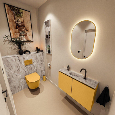 MONDIAZ TURE-DLUX 80cm toiletmeubel Ocher. EDEN wastafel Glace positie midden. Met 1 kraangat.